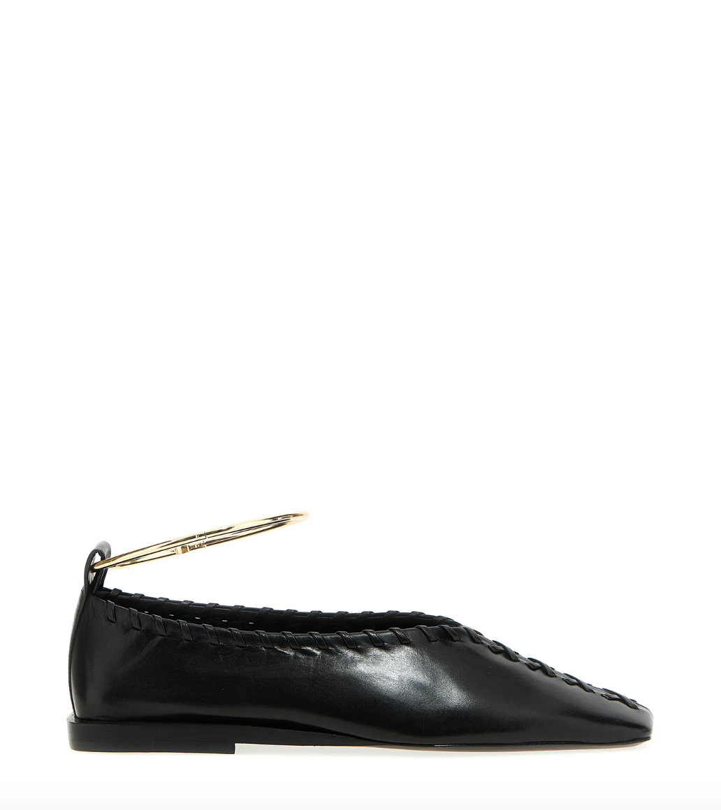 Jil Sander + Ring-Detailed Stitching Ballet Flats