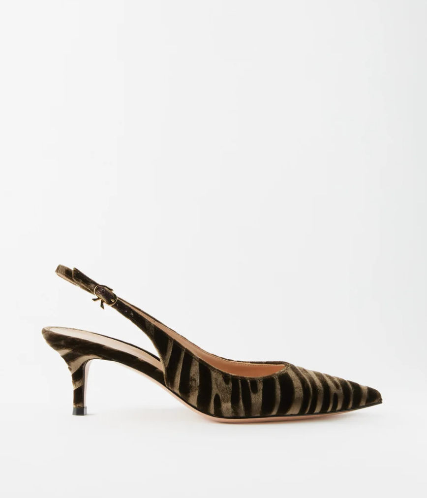 Gianvito Rossi + Ribbon 55 zebra-print velvet slingback pumps