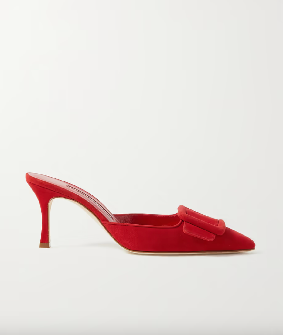 Manolo Blahnik + Maysale 70 buckled suede mules