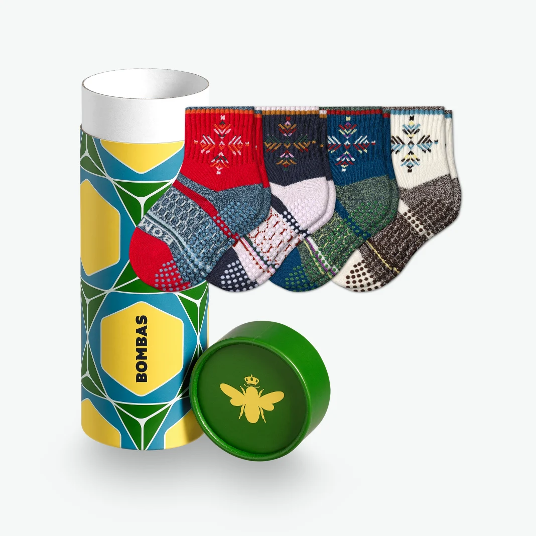 Bombas + Toddler Snowflake Gripper Calf Sock 4-Pack Gift Box