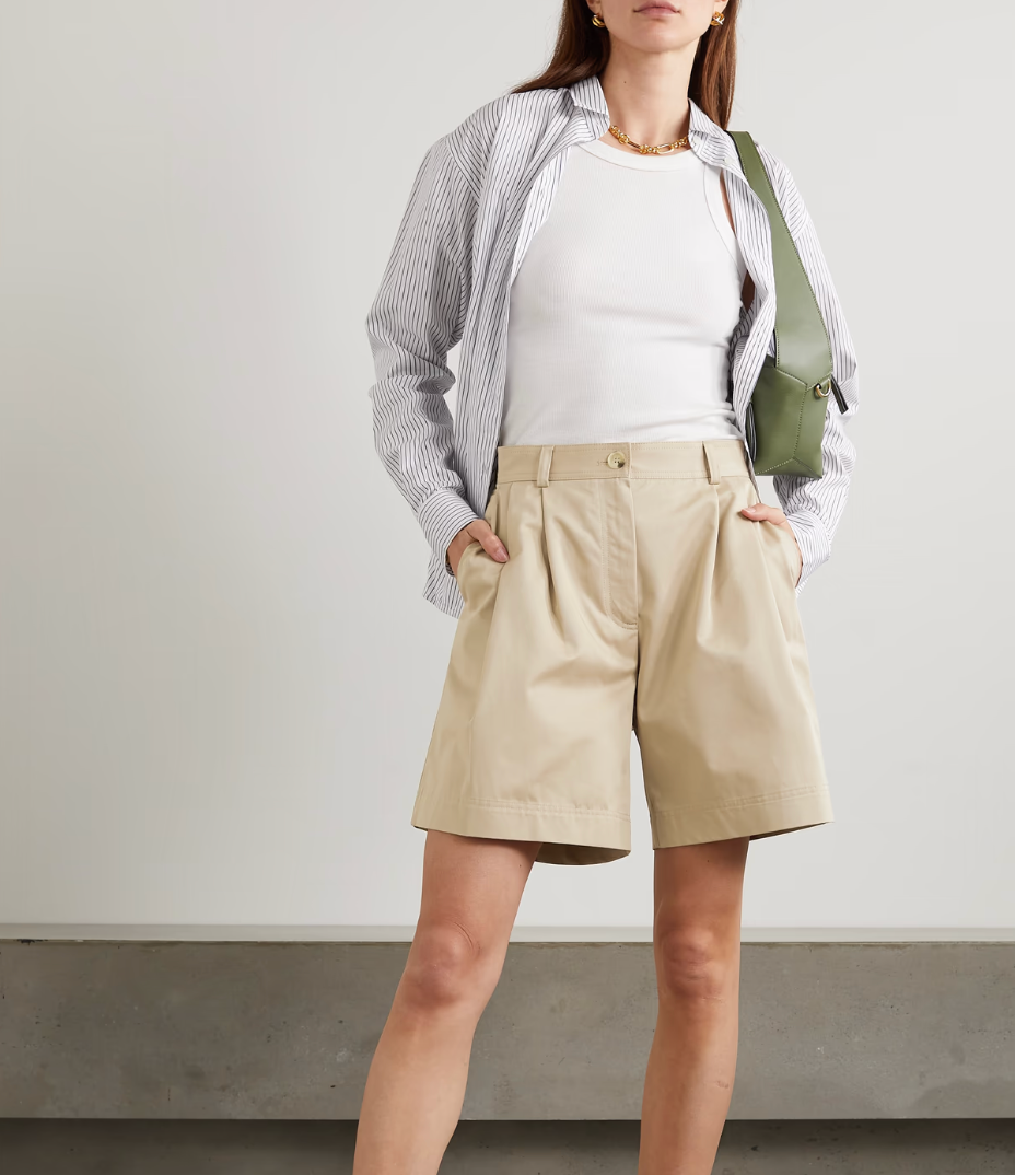 Toteme + Pleated organic cotton-twill shorts