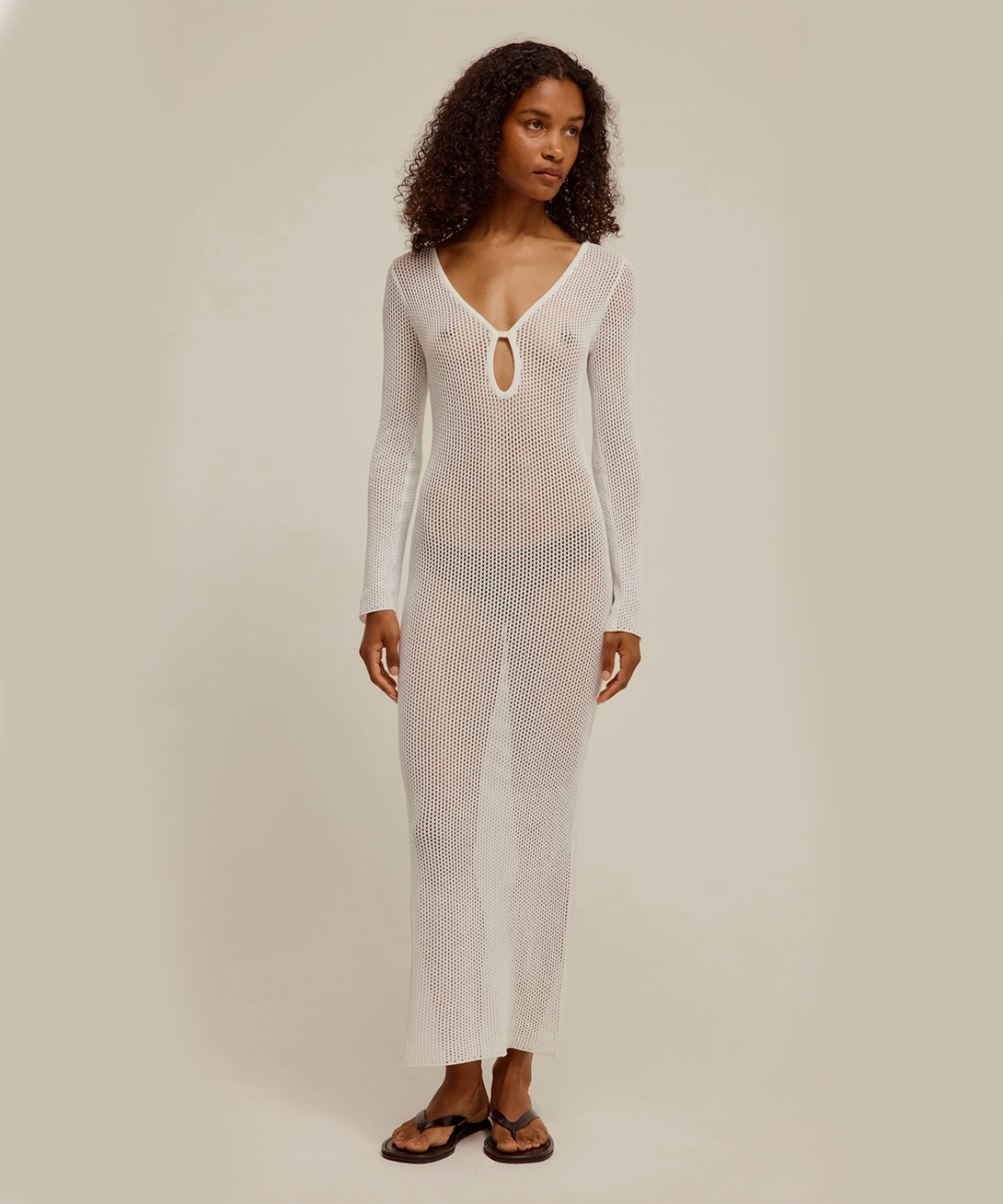 Venroy + Long Sleeve Crochet Maxi Dress