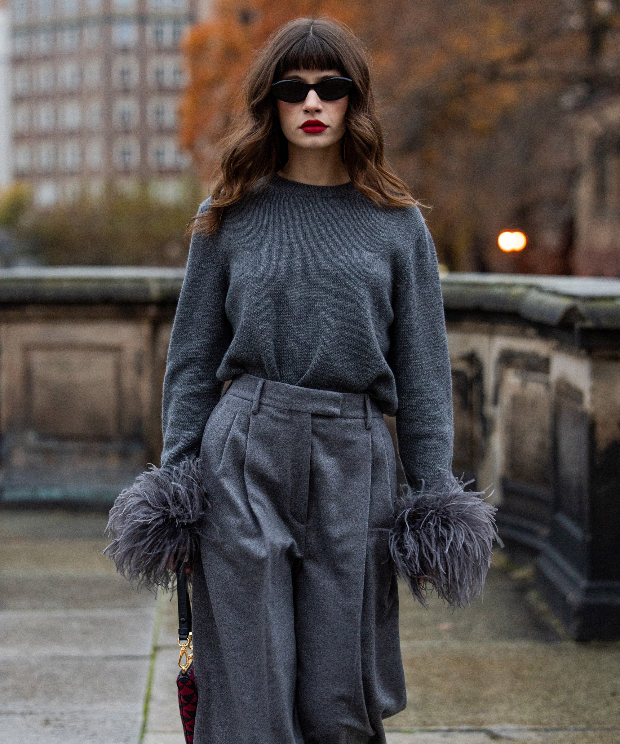 Grey Oversized Sweater with Black Wide Leg Pants Outfits (4 ideas &  outfits)