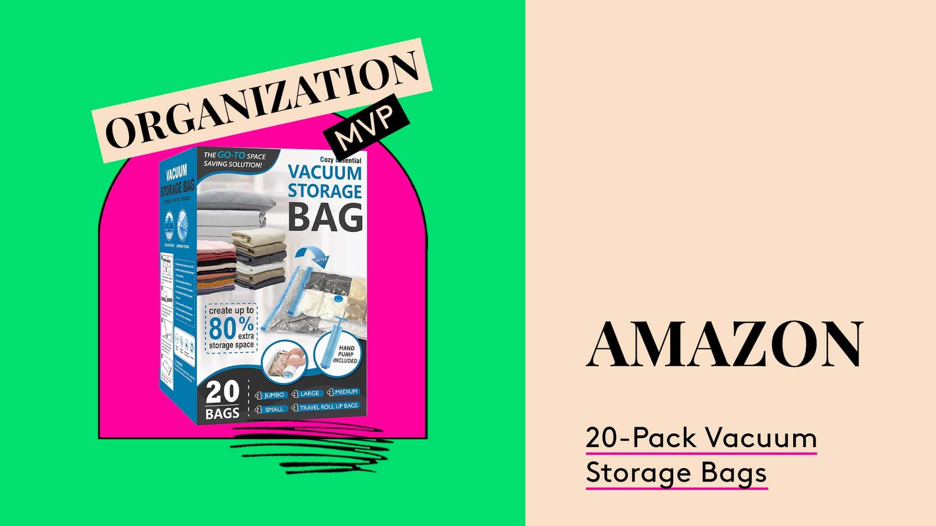 Organization MVP. Amazon 20-Pack Vacuum Storage Bags.