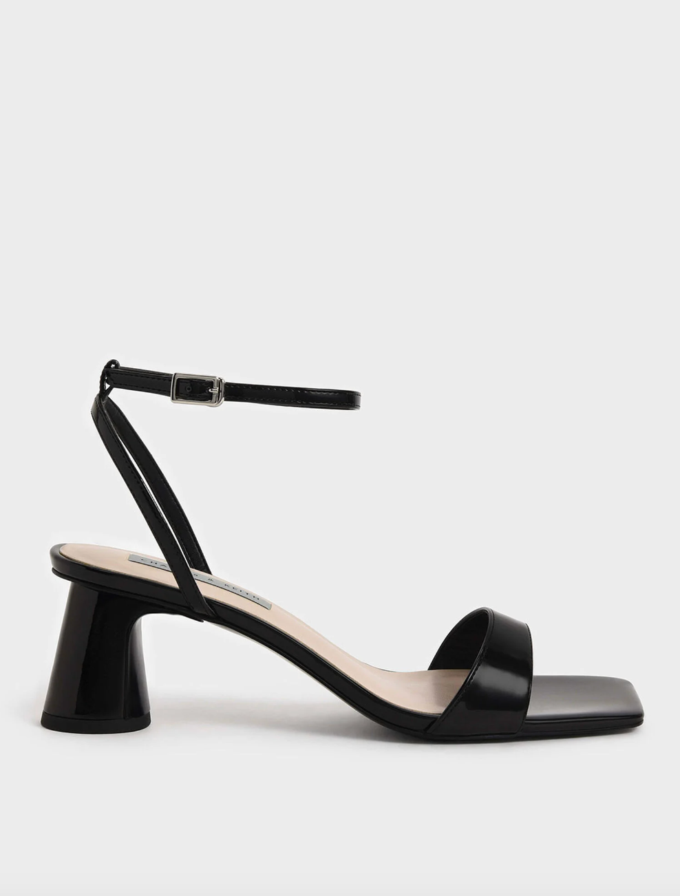 Charles and Keith + Patent Ankle-Strap Cylindrical Heel Sandals
