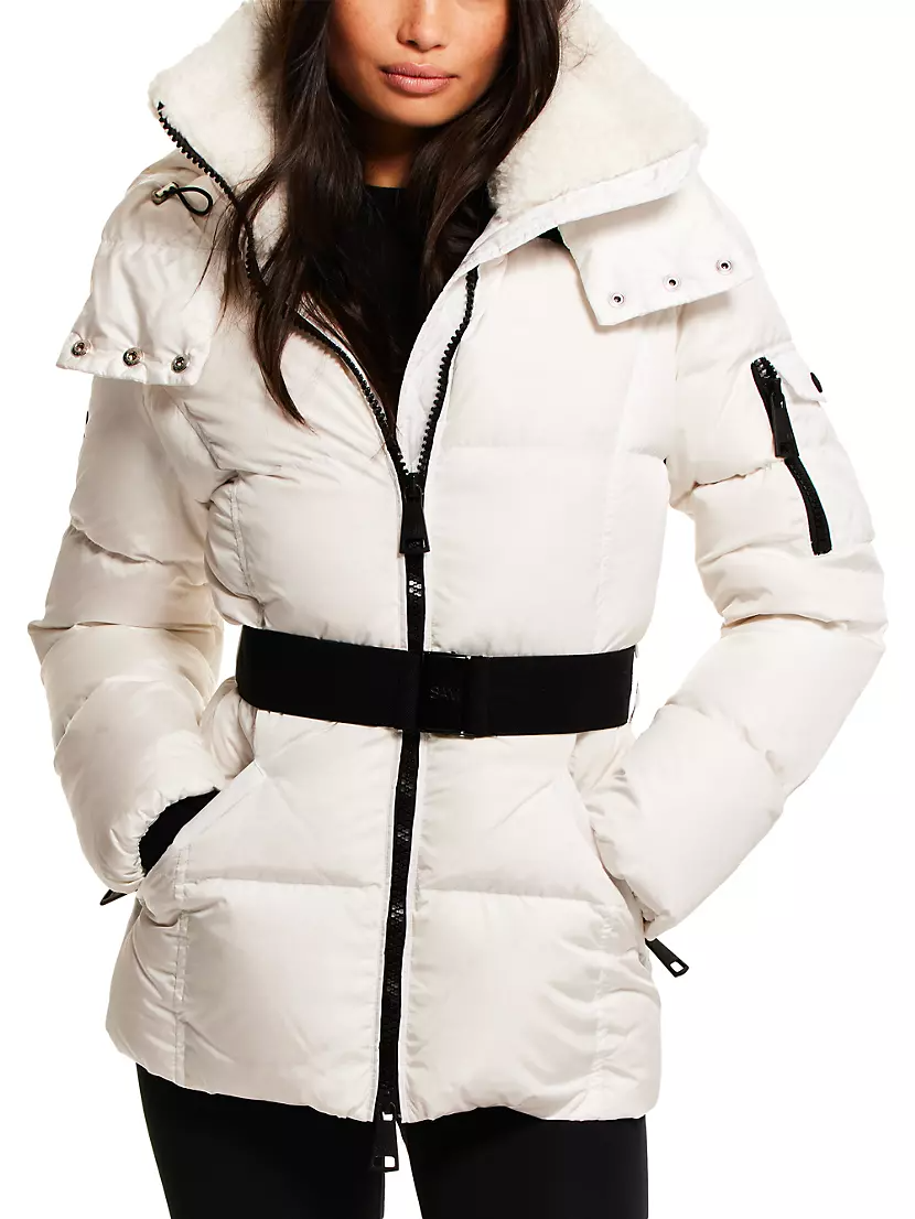 White belted puffer sales jacket