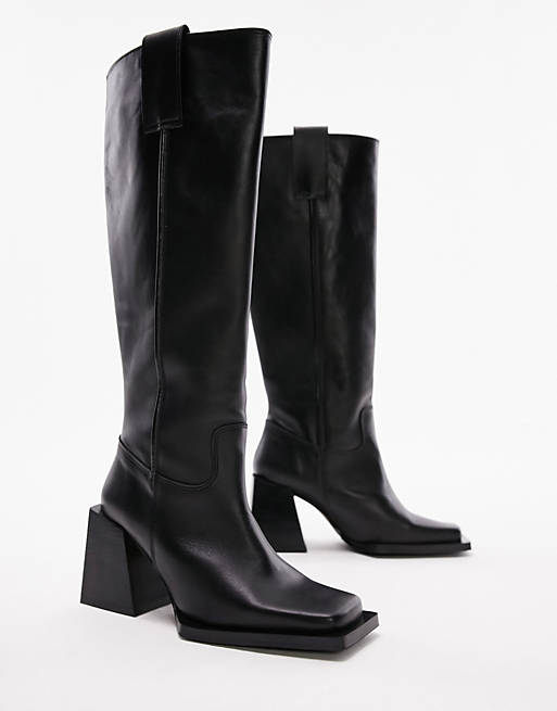 Topshop + Talia Premium Leather Square Toe Knee Boot