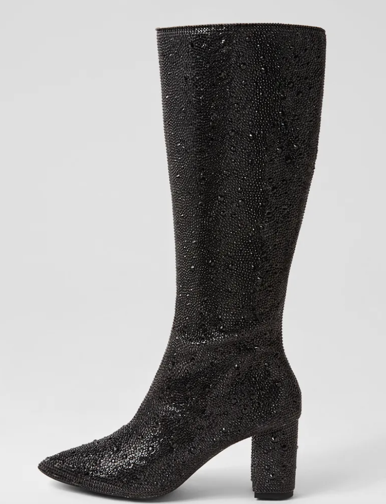 Midas Shoes MIDAS Gorg Black Jewel Fabric Knee High Boots