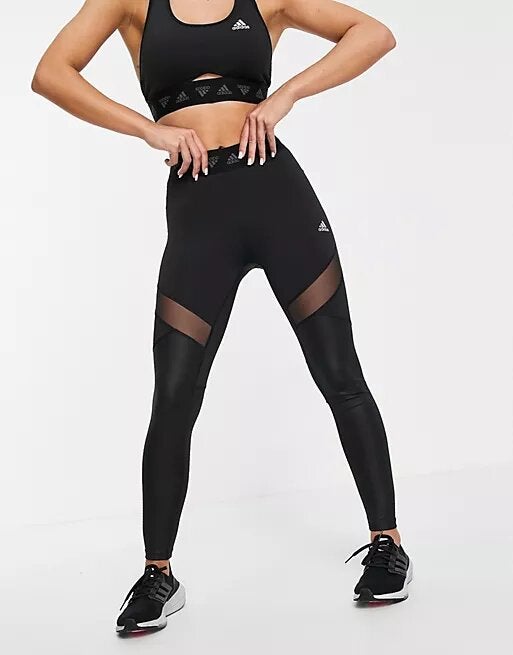 Adidas + Training Leggings With Branded Waistband in Black