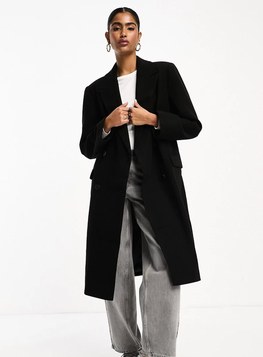 ASOS DESIGN + Mid Length Dad Coat in Black