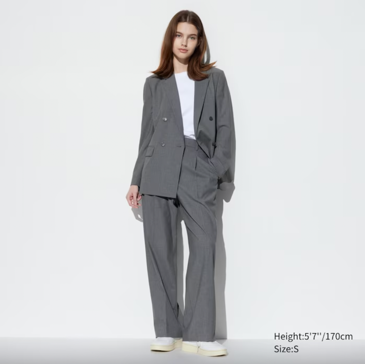 Women Grey Straight Fit Pleated Formal Pants