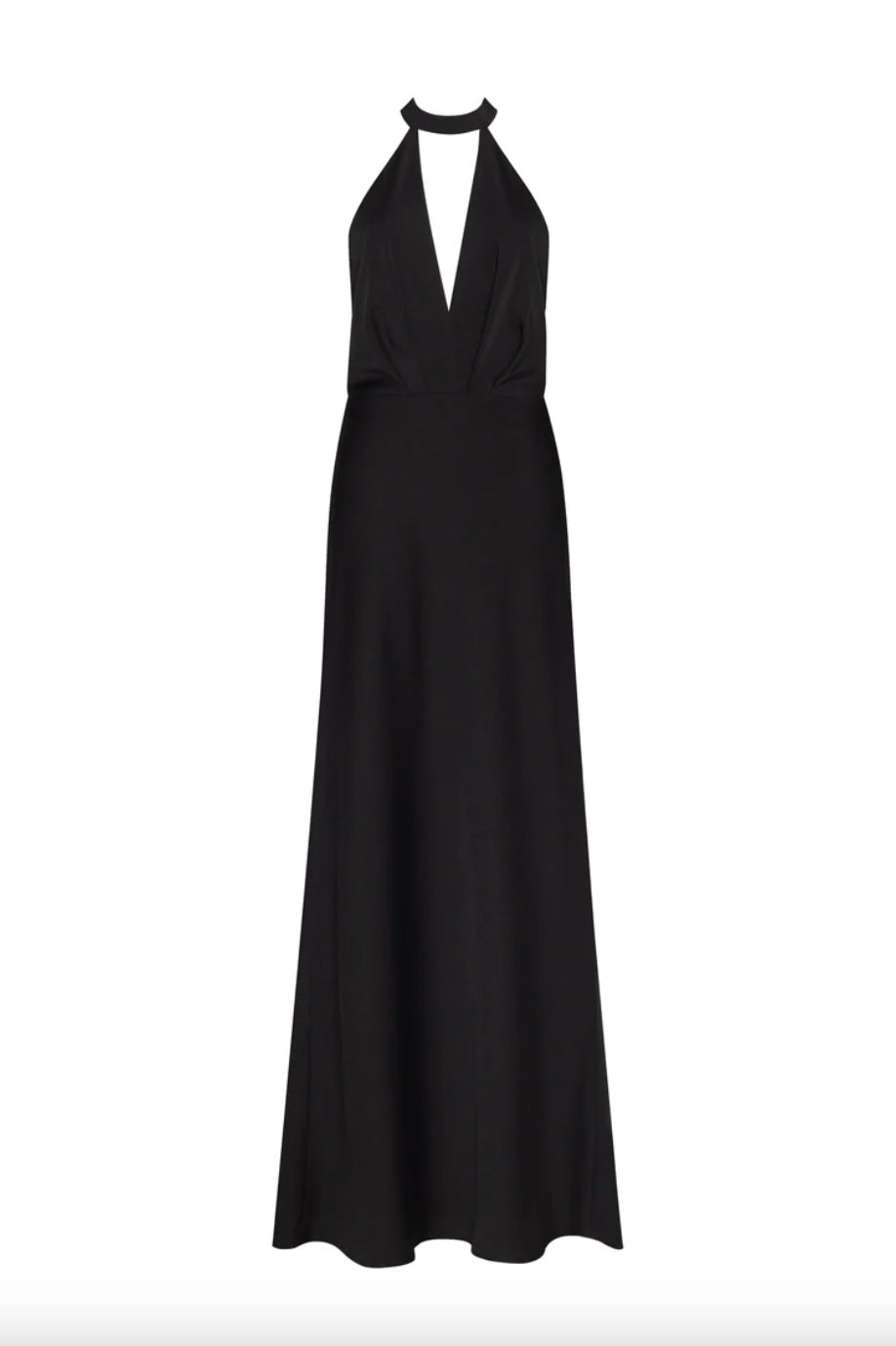 Milla + Classical Black Halterneck Satin Maxi Dress