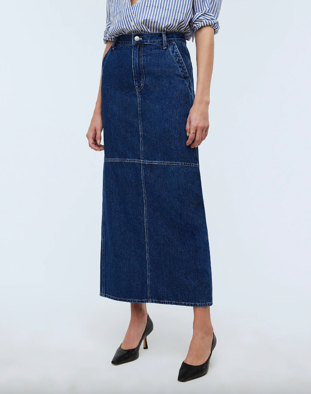 Madewell + Denim Carpenter Maxi Skirt in Handlon Wash