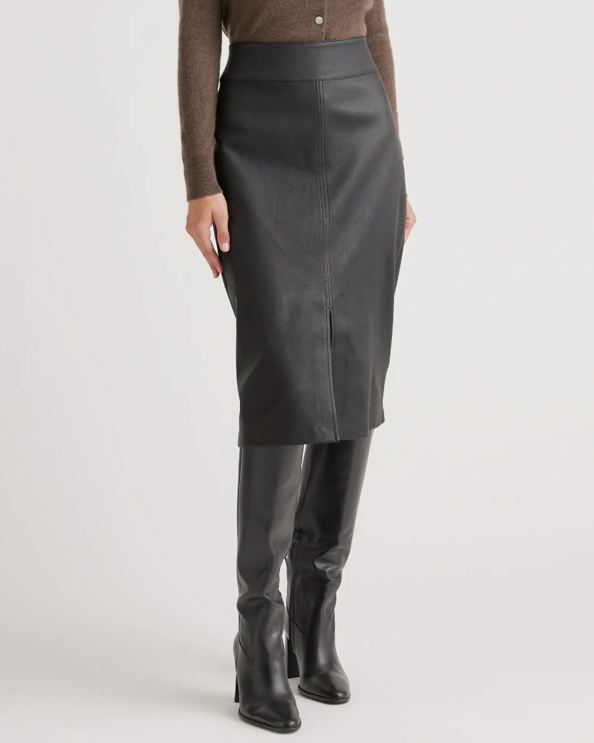 Quince + Stretch Leather Pencil Skirt