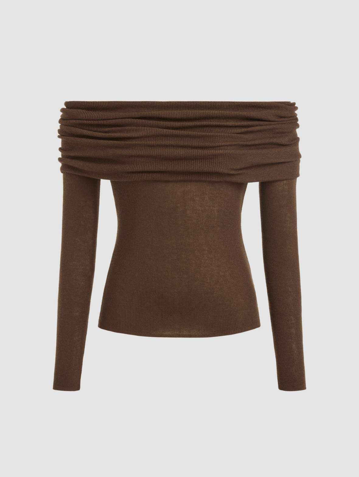 cider + Wool-Blend Off-Shoulder Ruched Knit Long Sleeve Top
