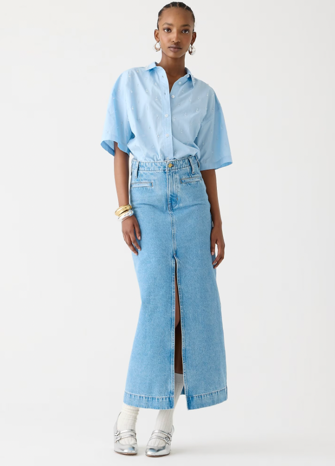 Denim Maxi Skirts Are Back Once Again This Spring