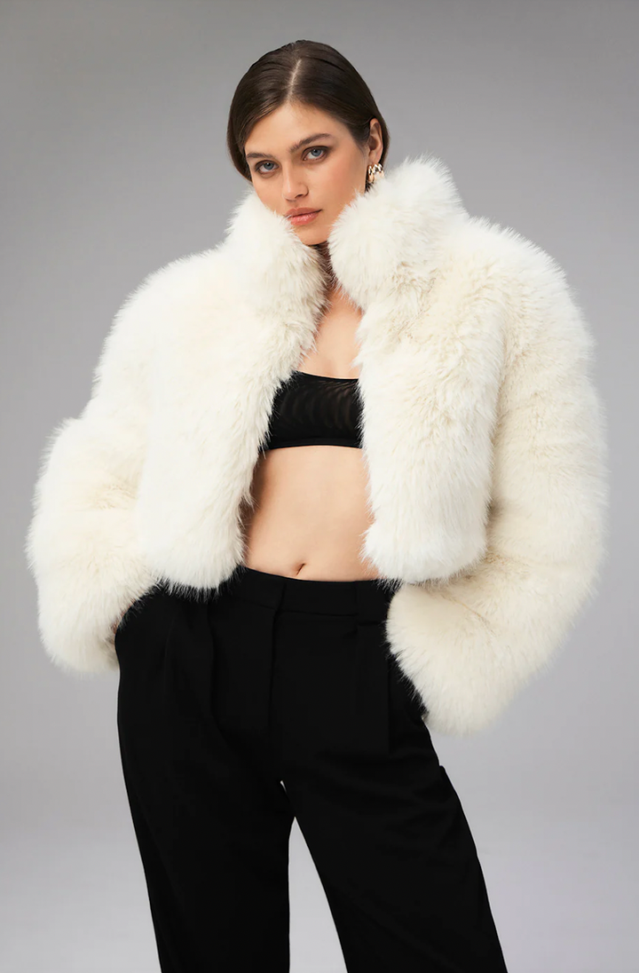 White fur jacket sales cropped