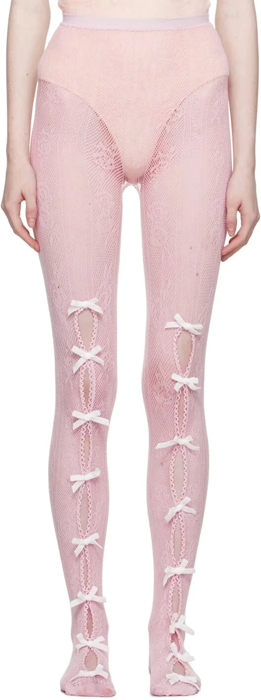 NΦDRESS + SSENSE Exclusive Pink Bowknot Fishnet Tights