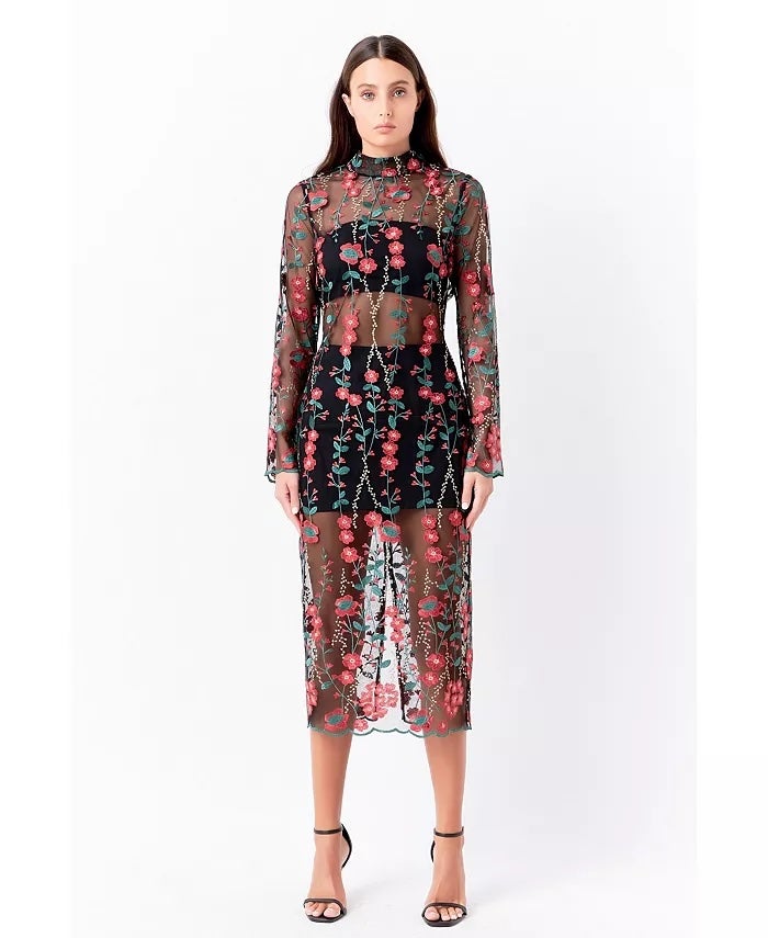 endless rose + Floral Embroidered Midi Dress