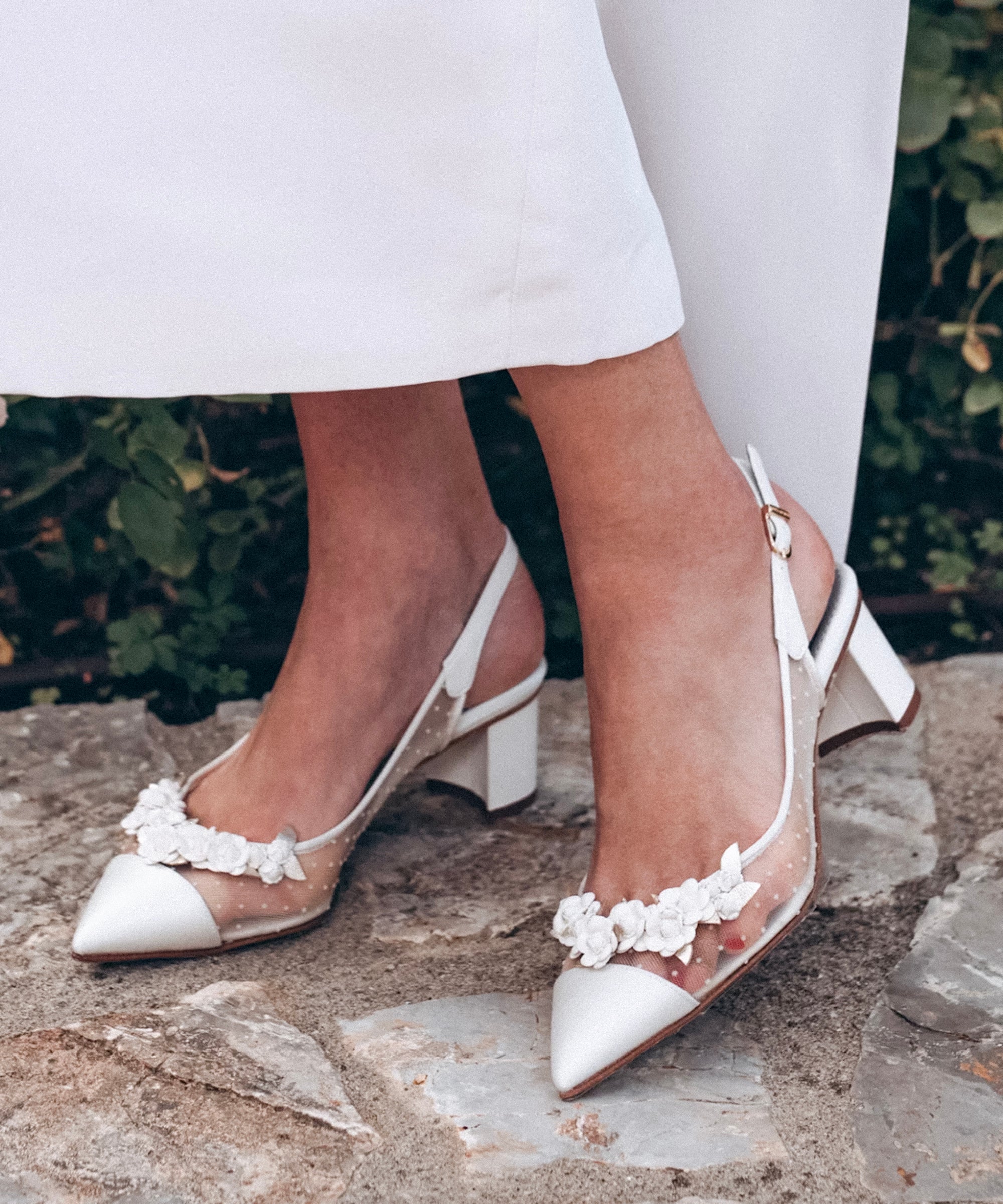 Satin Almond Toe Block Heel with Pearls Ankle Strap - Wedding Heels, Bridal  Shoes, Bridesmaids Shoes