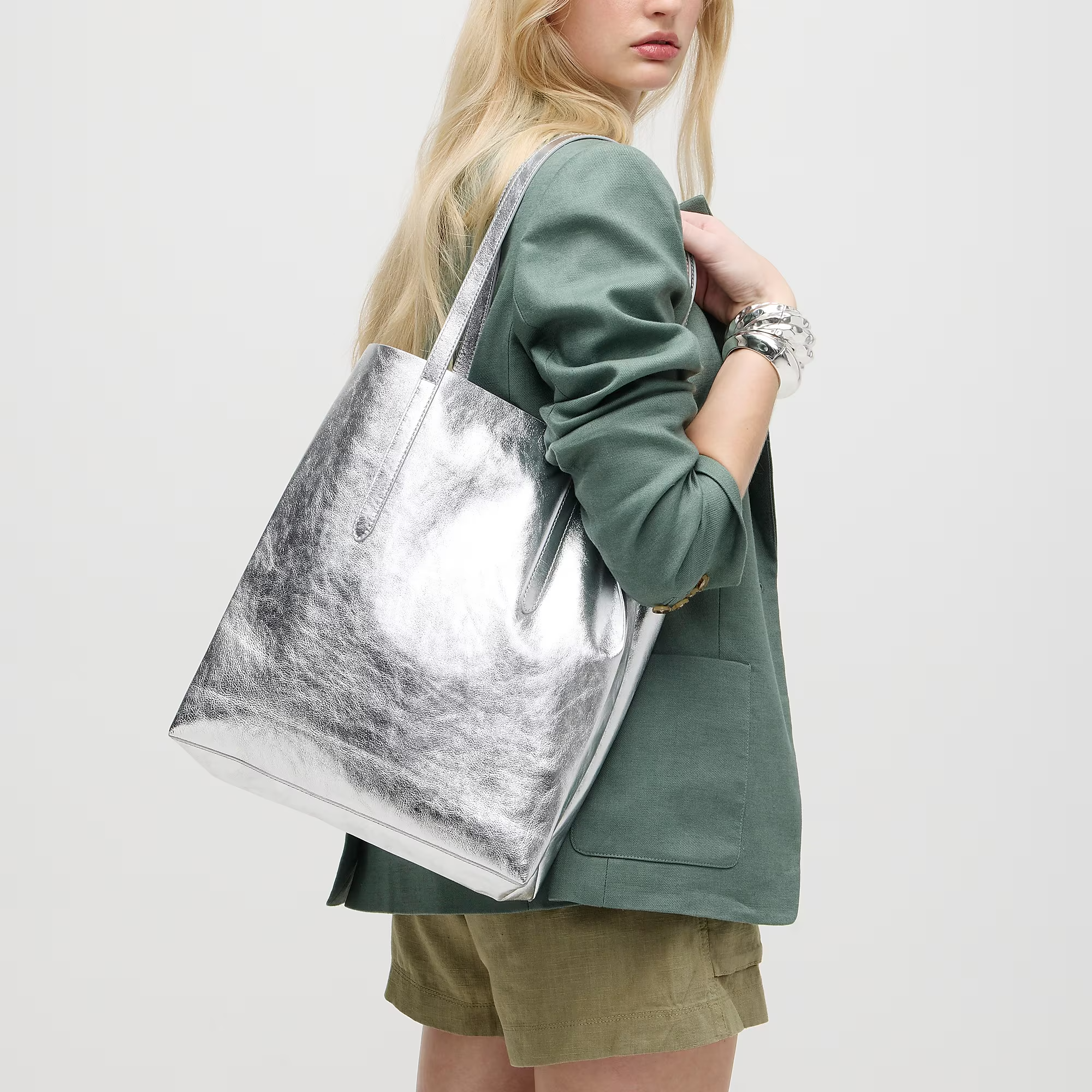J.Crew Metallic leather tote