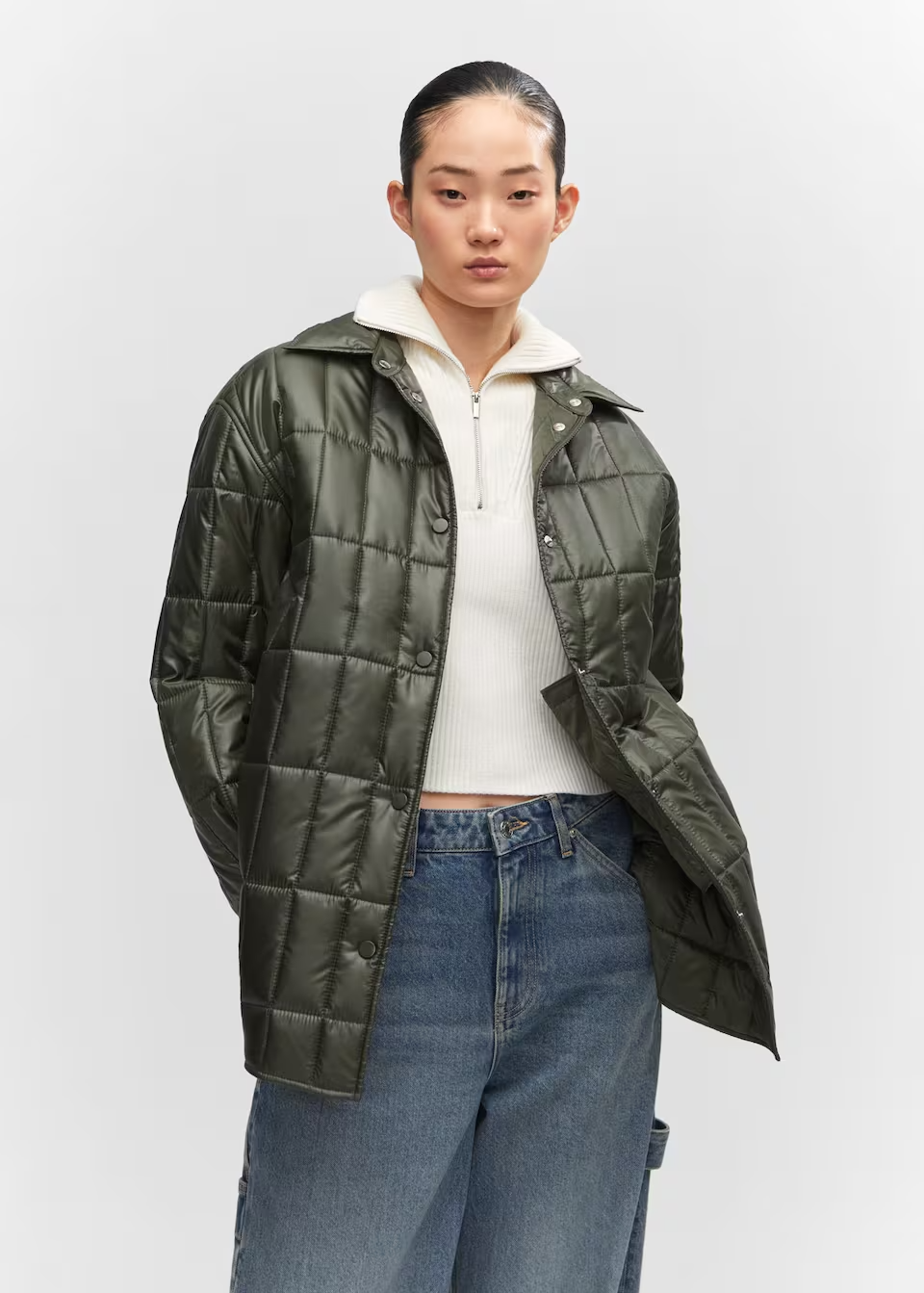 Mango + Quilted Anorak with Shirt Collar