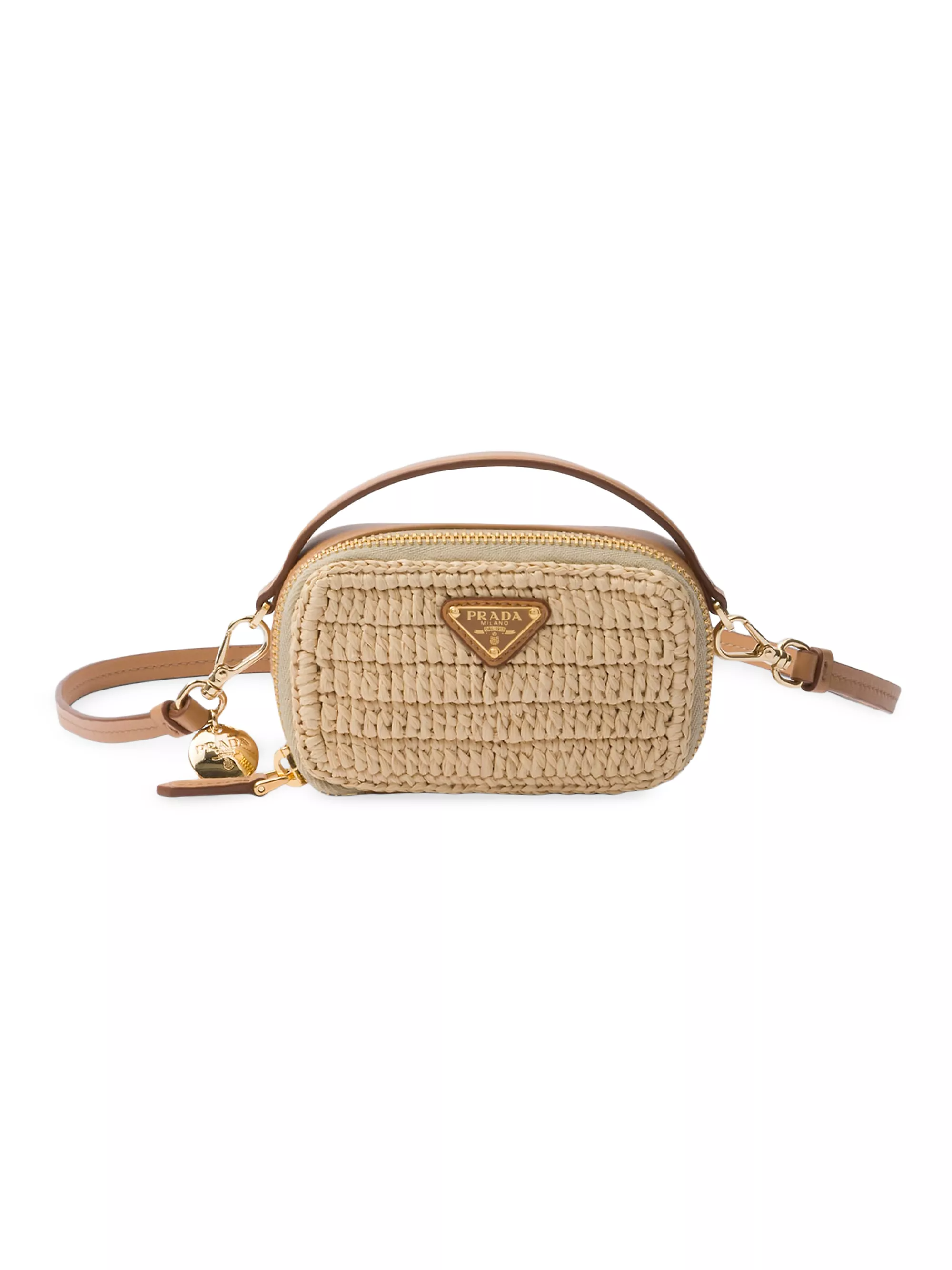 PRADA☆Raffia and leather mini pouchラフィアミニポーチ☆送込 PRADA☆Raffia and leather mini pouchラフィアミニポーチ☆送込