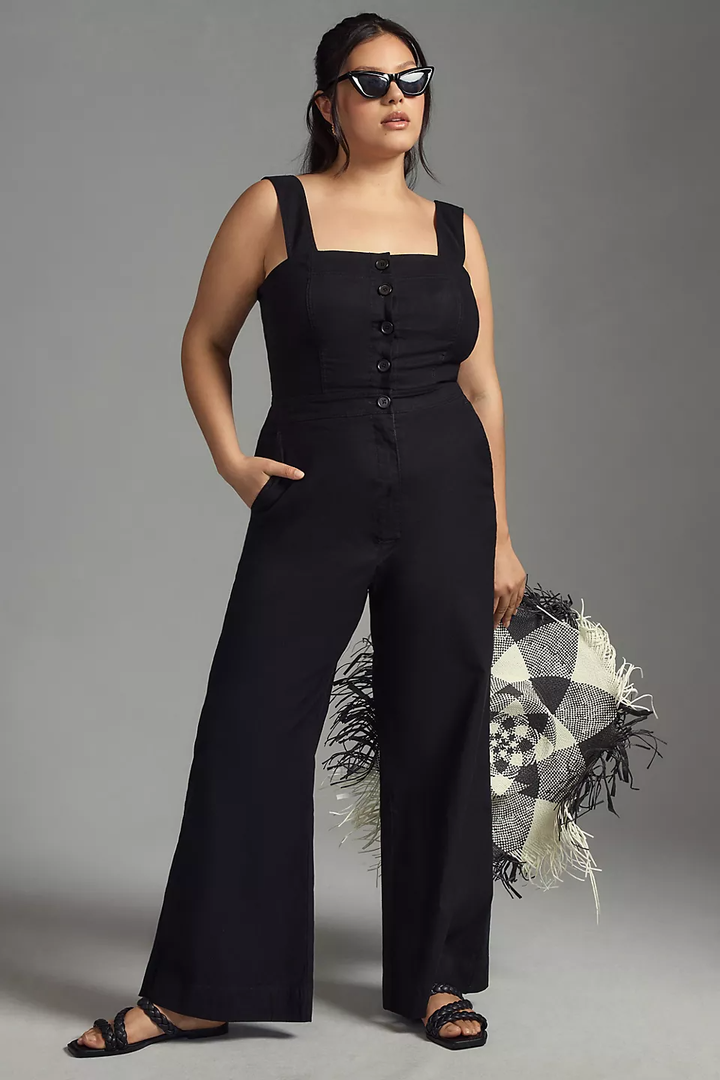 Black jumpsuit for curvy figure sales