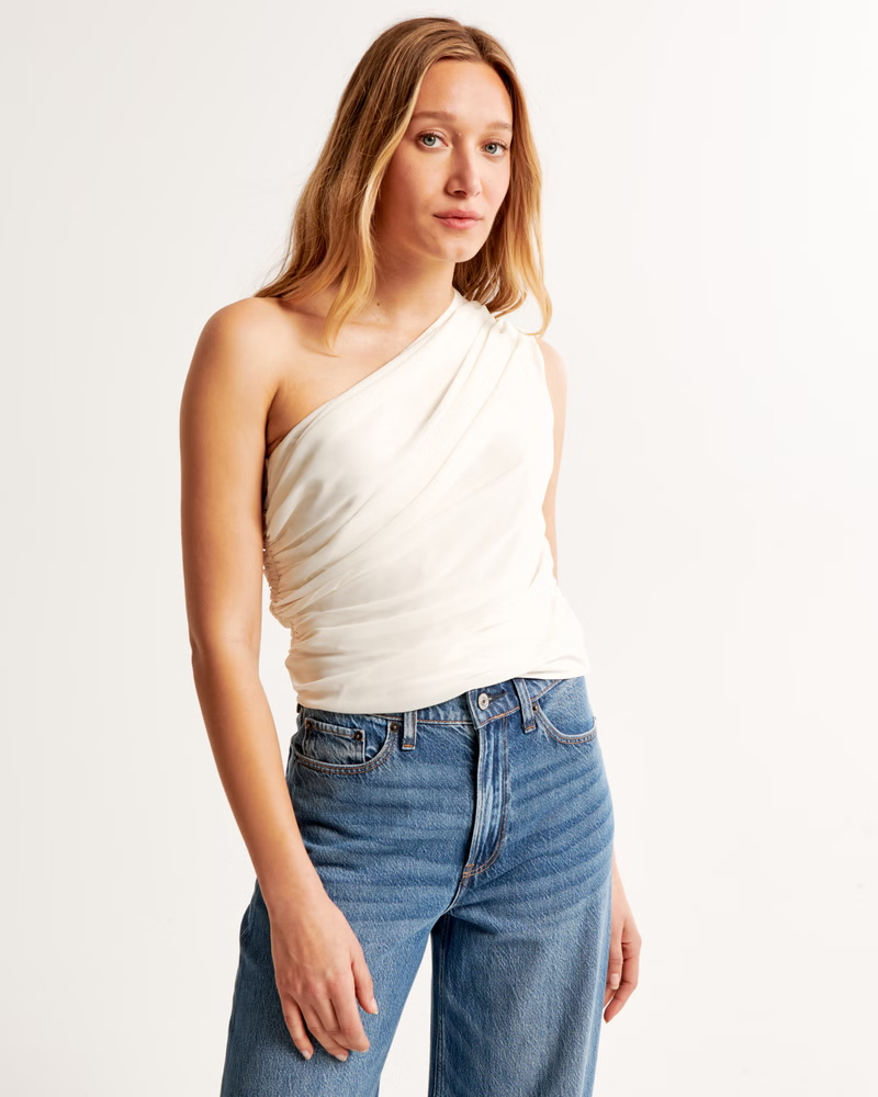 Abercrombie & Fitch + Sheer Asymmetrical OneShoulder Set Top