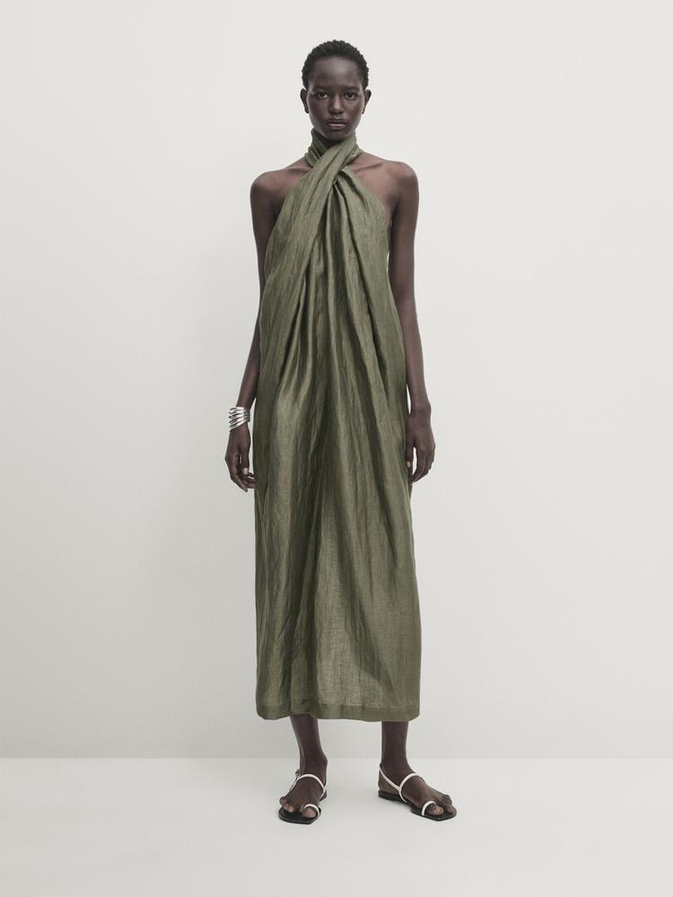 Massimo Dutti + Linen Blend Halter Dress Massimo Dutti + Linen Blend Halter Dress