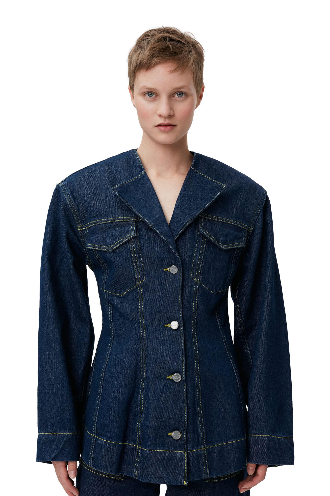 【ガニー】GANNI Rinse Denim Fitted Blazer2023 Ganni + Rinse Denim Fitted Blazer