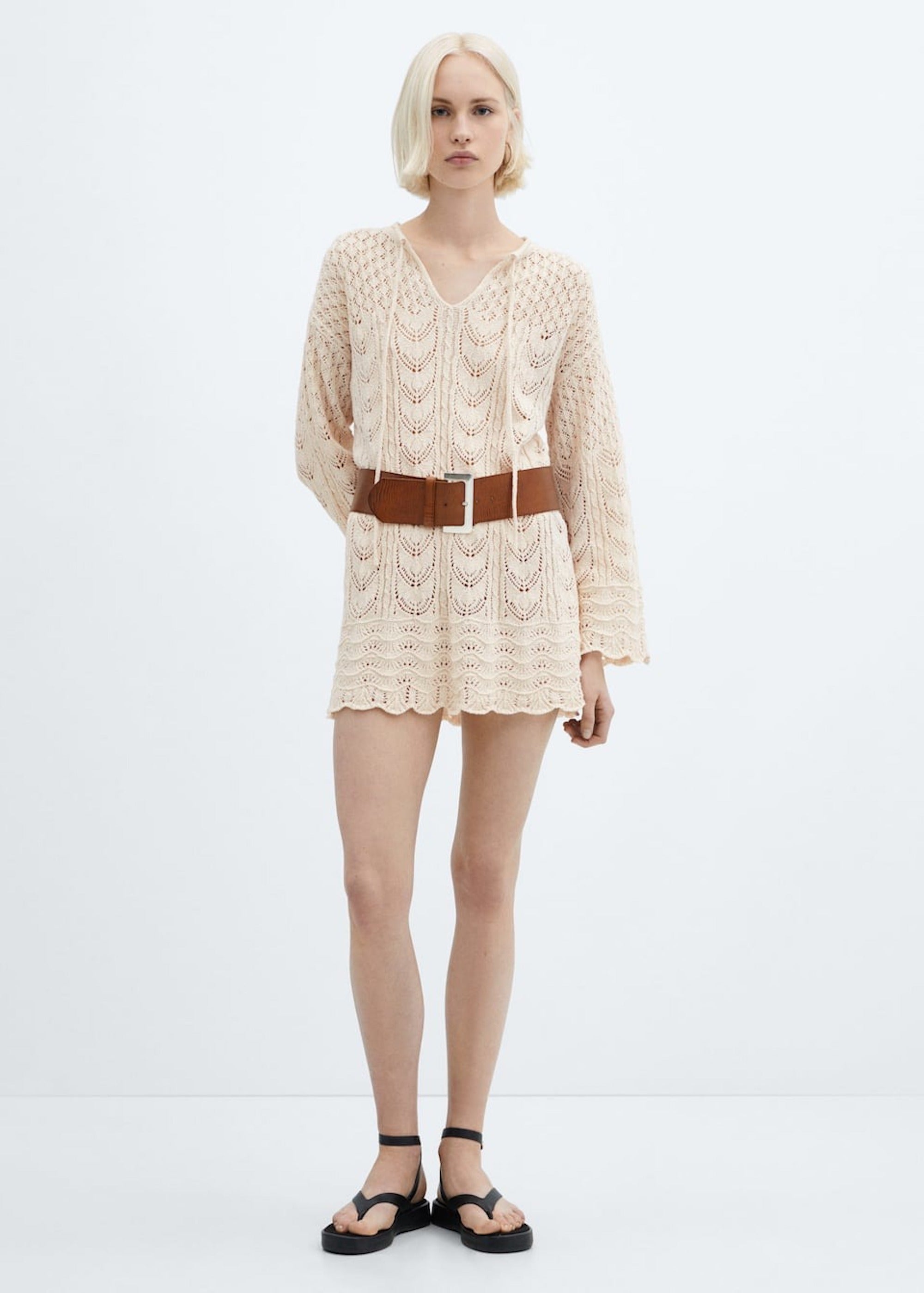 Mango + FlaredSleeve Crochet Dress