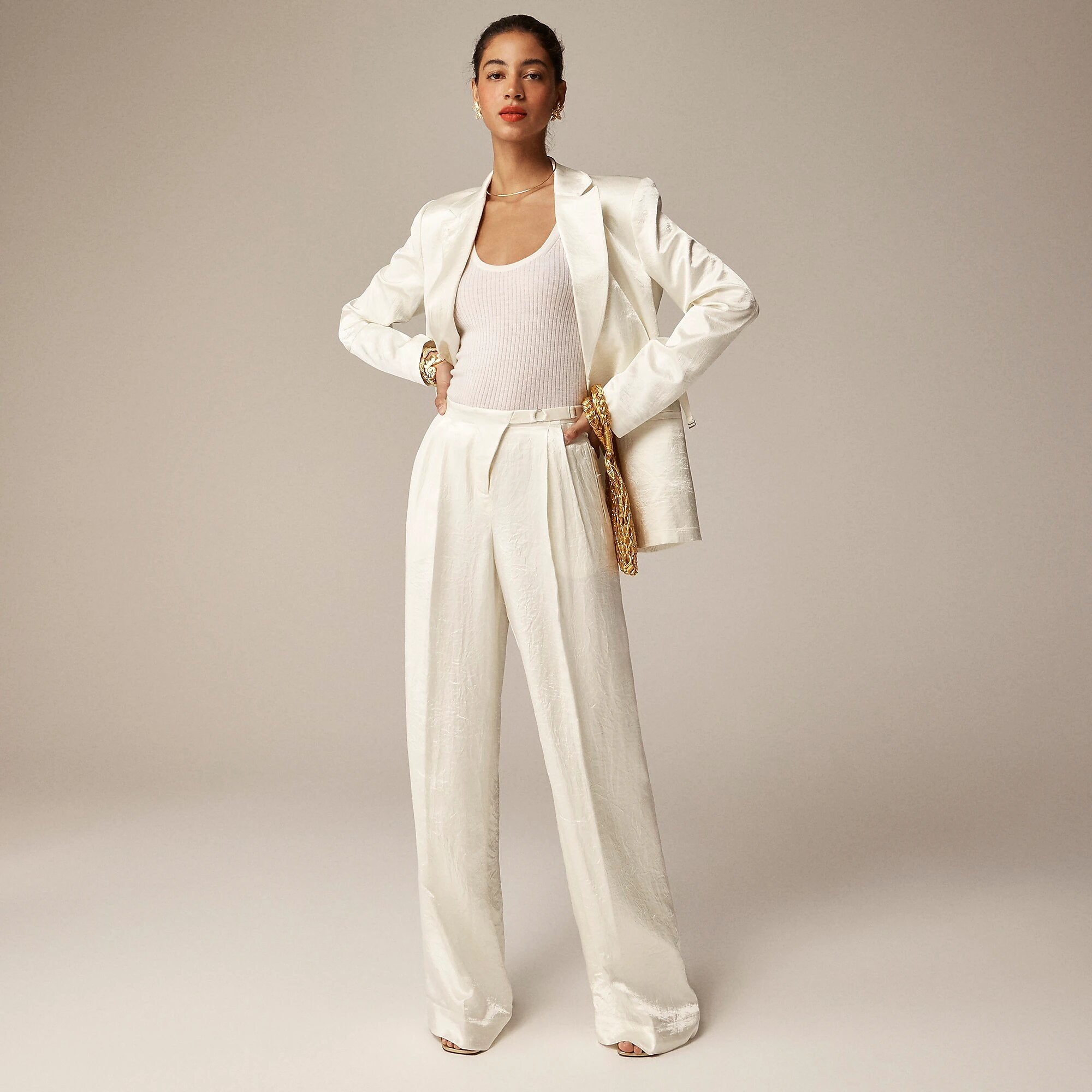 J. Crew x Anna October + Wide-Leg Trouser in Textured Satin
