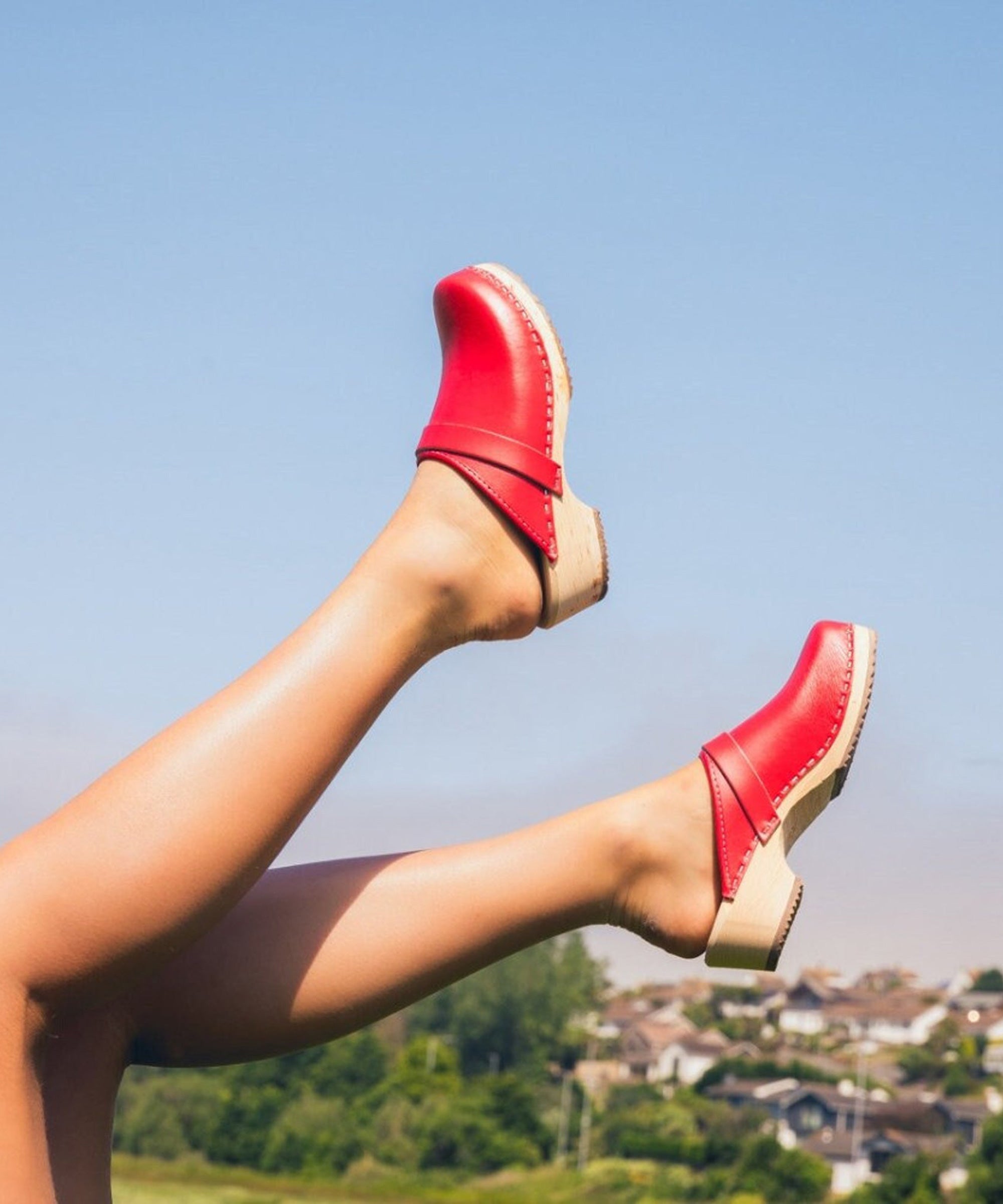 Red clog sandals clearance