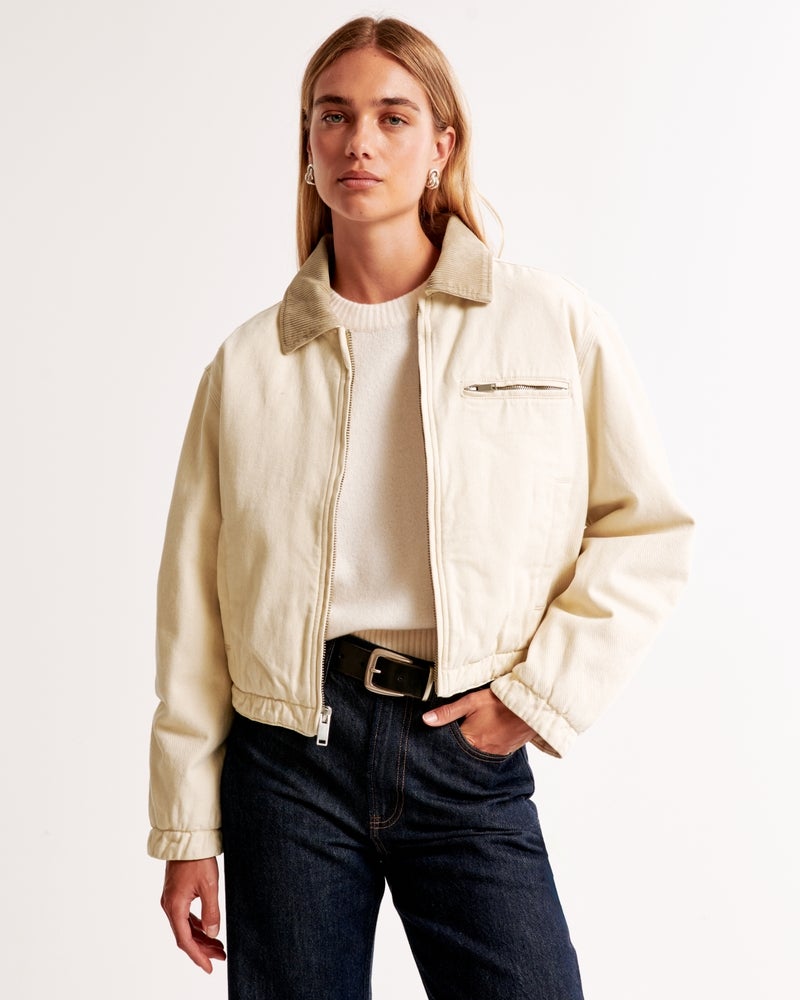 Abercrombie and Fitch + Cropped Twill Workwear Jacket