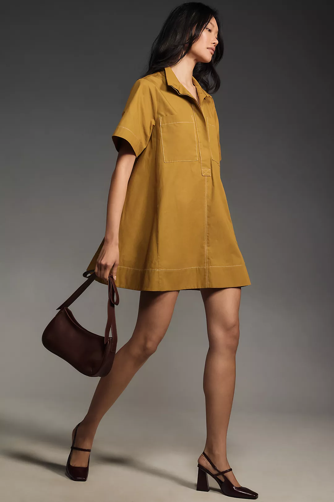 Maeve + Short-Sleeve V-Neck Swing Mini Dress
