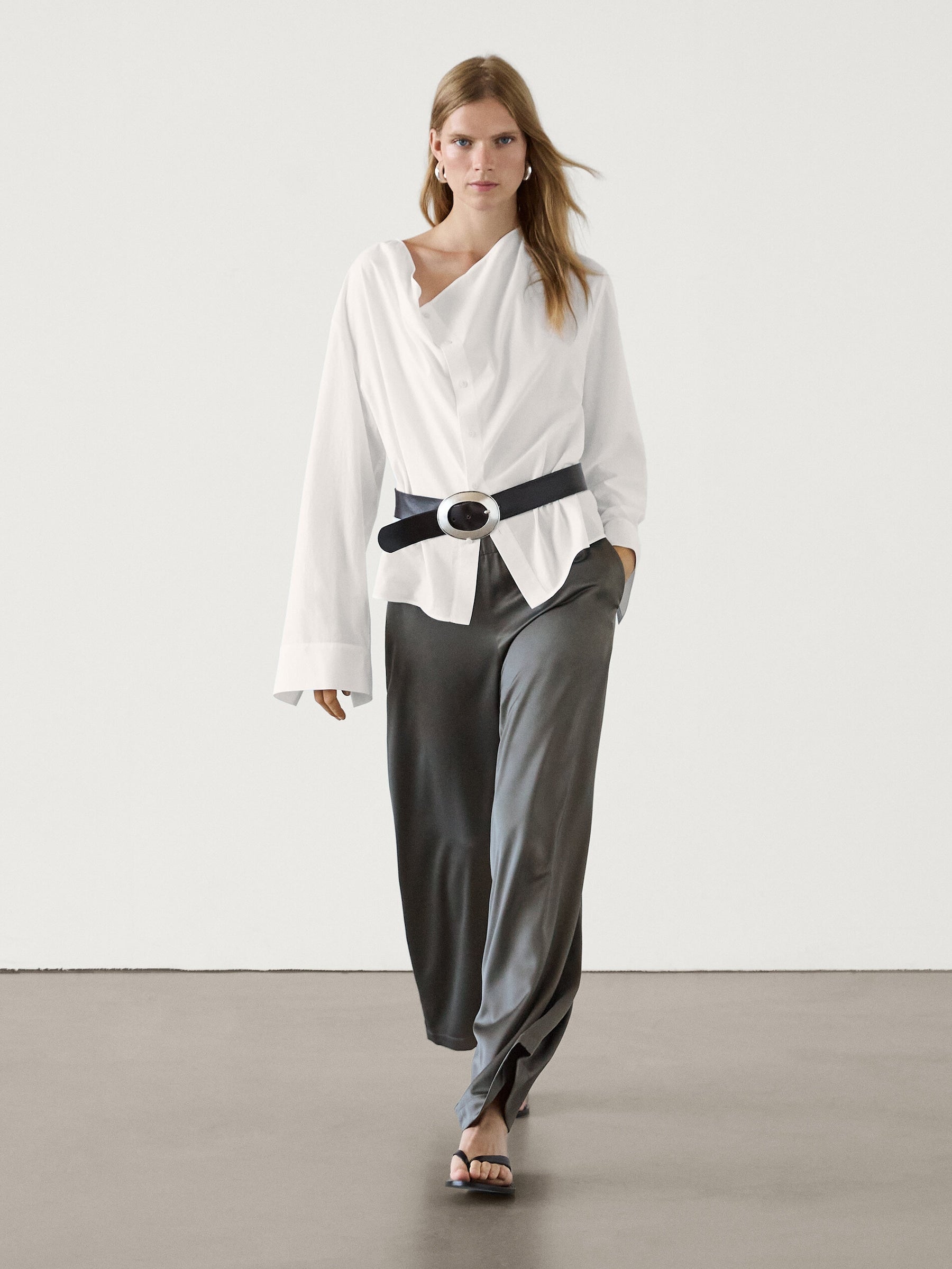 ★ Massimo Dutti★ Wide leg satin pants 05083612717 Massimo Dutti + Wide Leg Satin Trousers