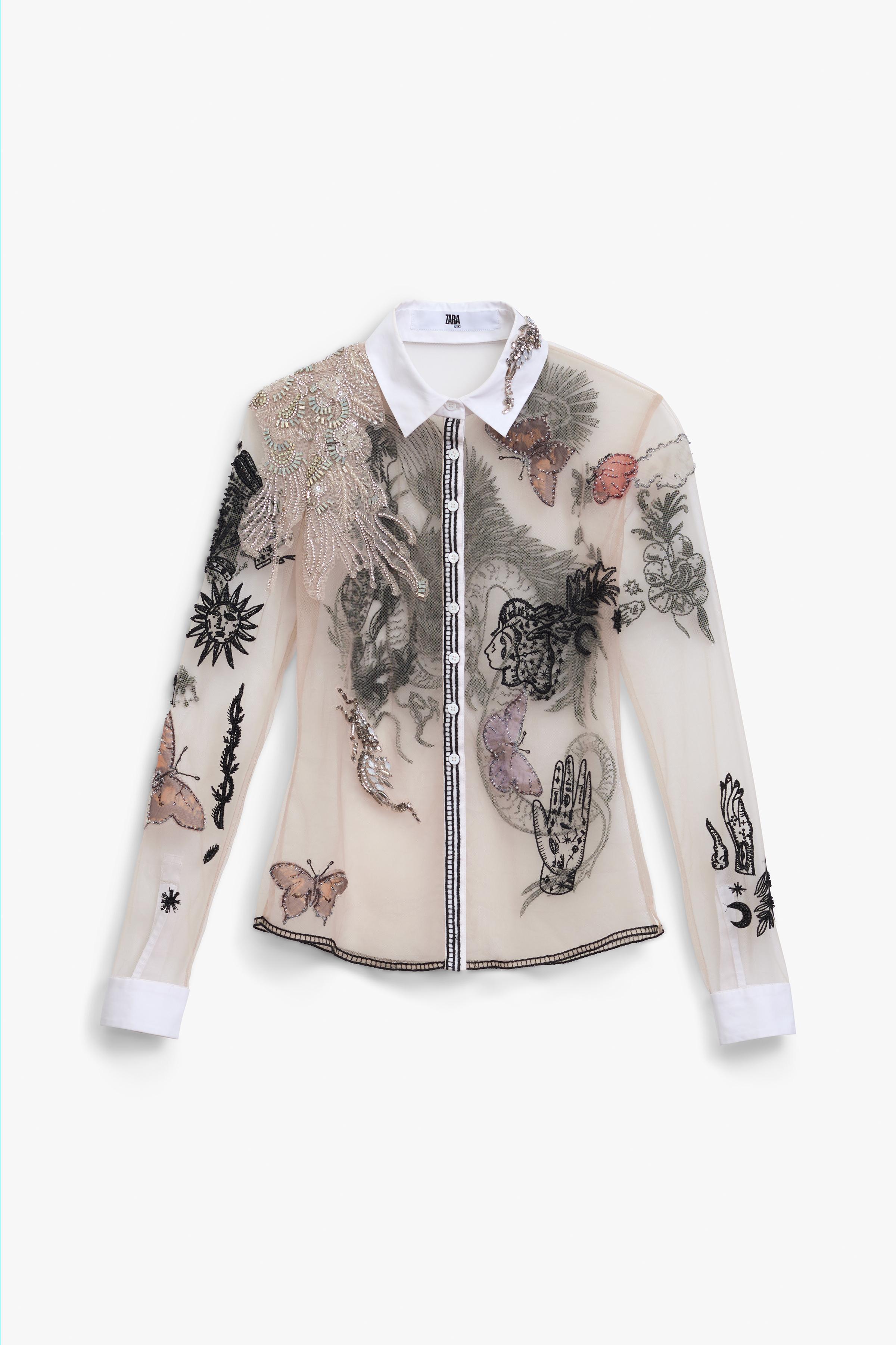 Zara Icons + Embroidered Tulle Shirt