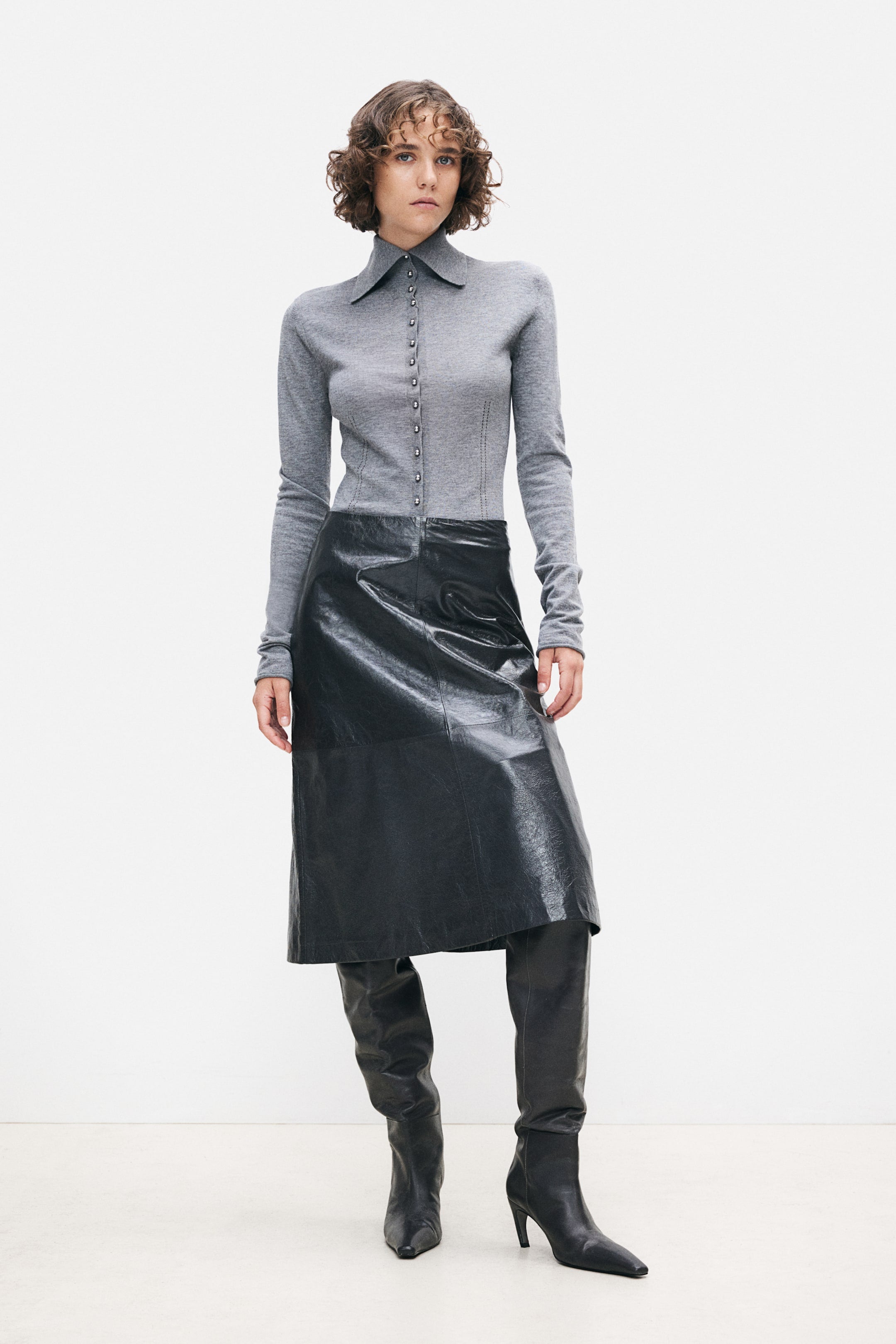 H M A Line Leather Skirt