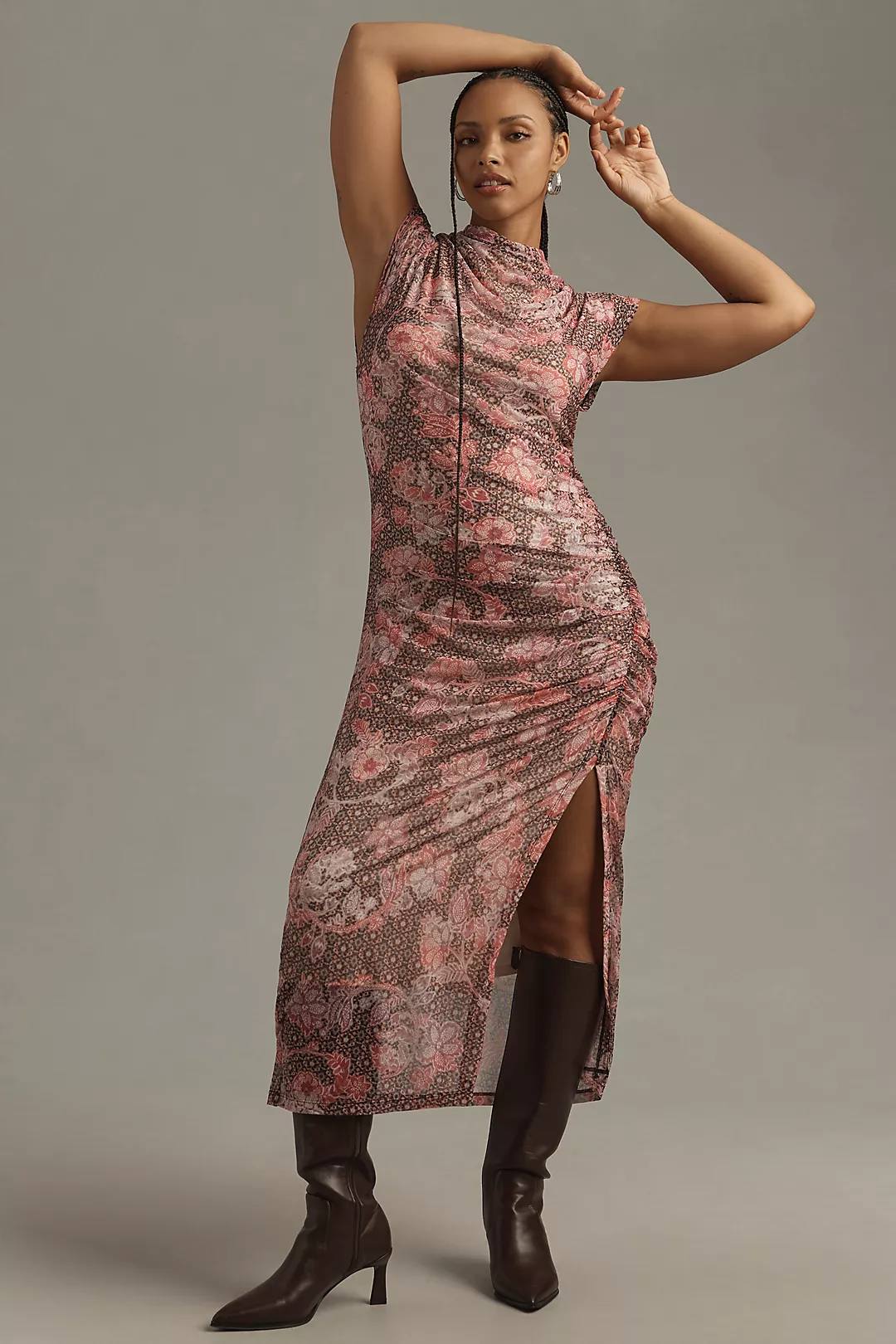 By Anthropologie + The Maya Ruched CowlNeck Dress Mesh Edition