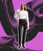 Model in Abercrombie & Fitch pants on sale.