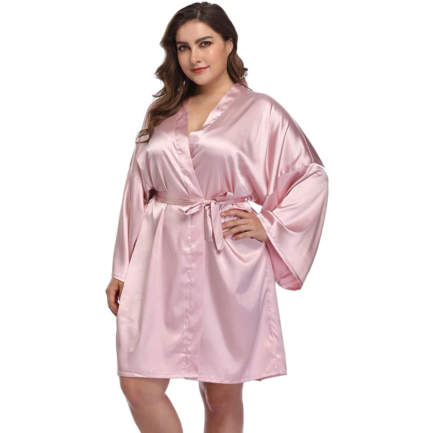 Pink Shein Contrast Binding Satin Pajama Set Night Suit For Women