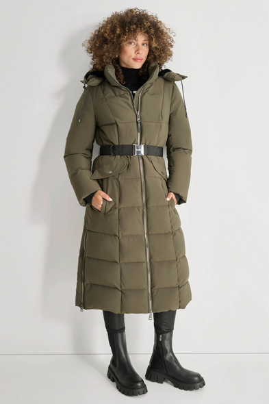 DKNY + Box Quilt Long Puffer With Belt DKNY + Box Quilt Long Puffer With Belt