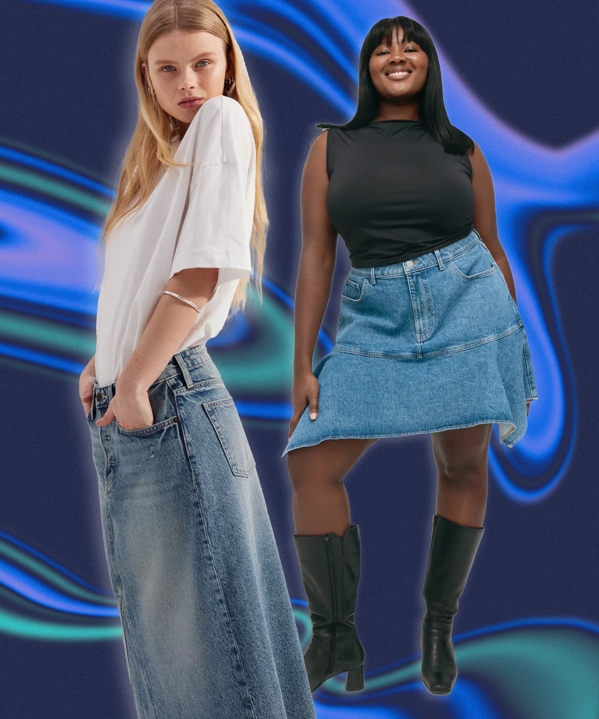 mid length denim skirts on amazon