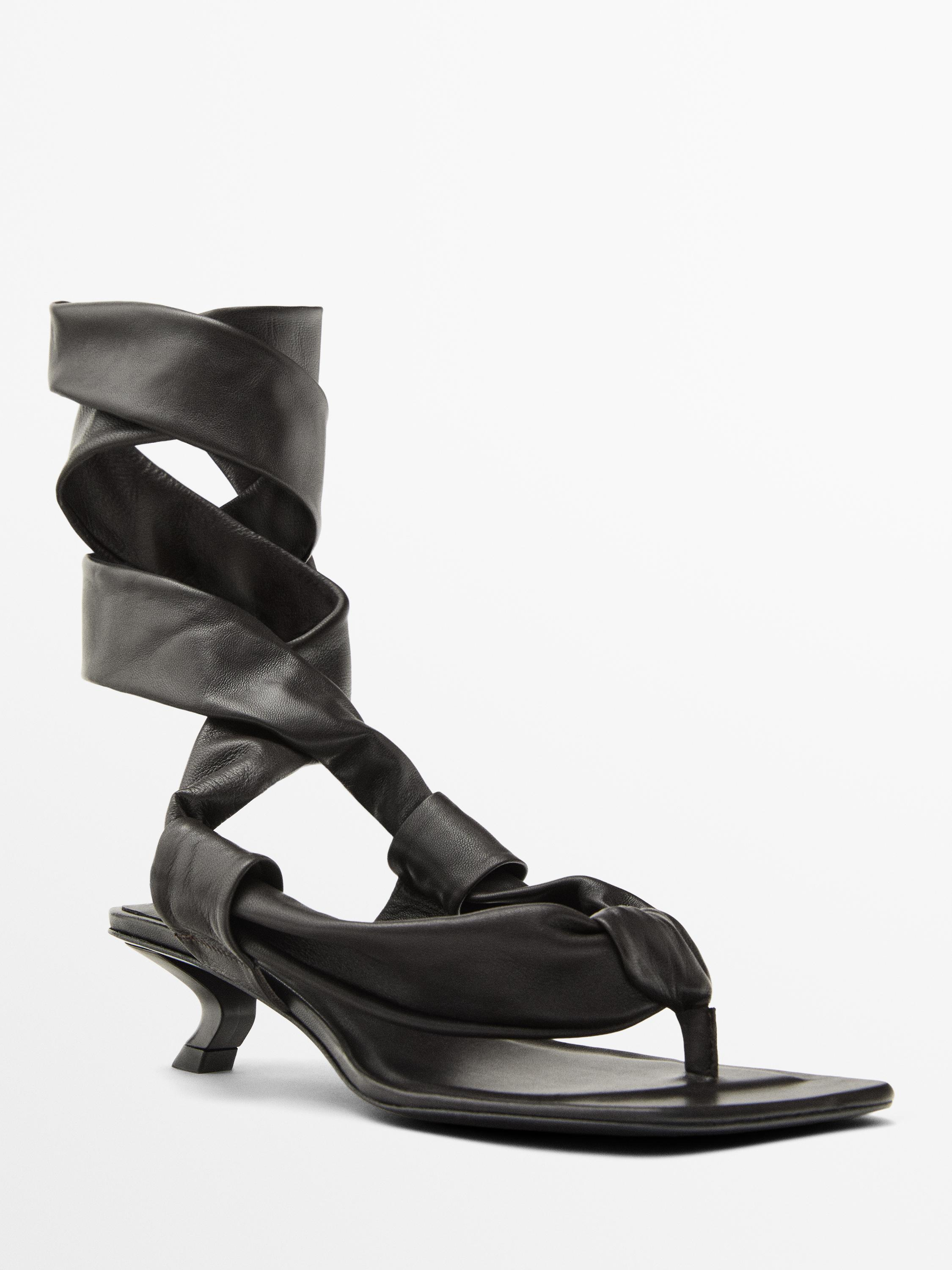 Massimo Dutti + Leather High-Heel Sandals with Tie Detail Massimo Dutti + Leather High-Heel Sandals with Tie Detail