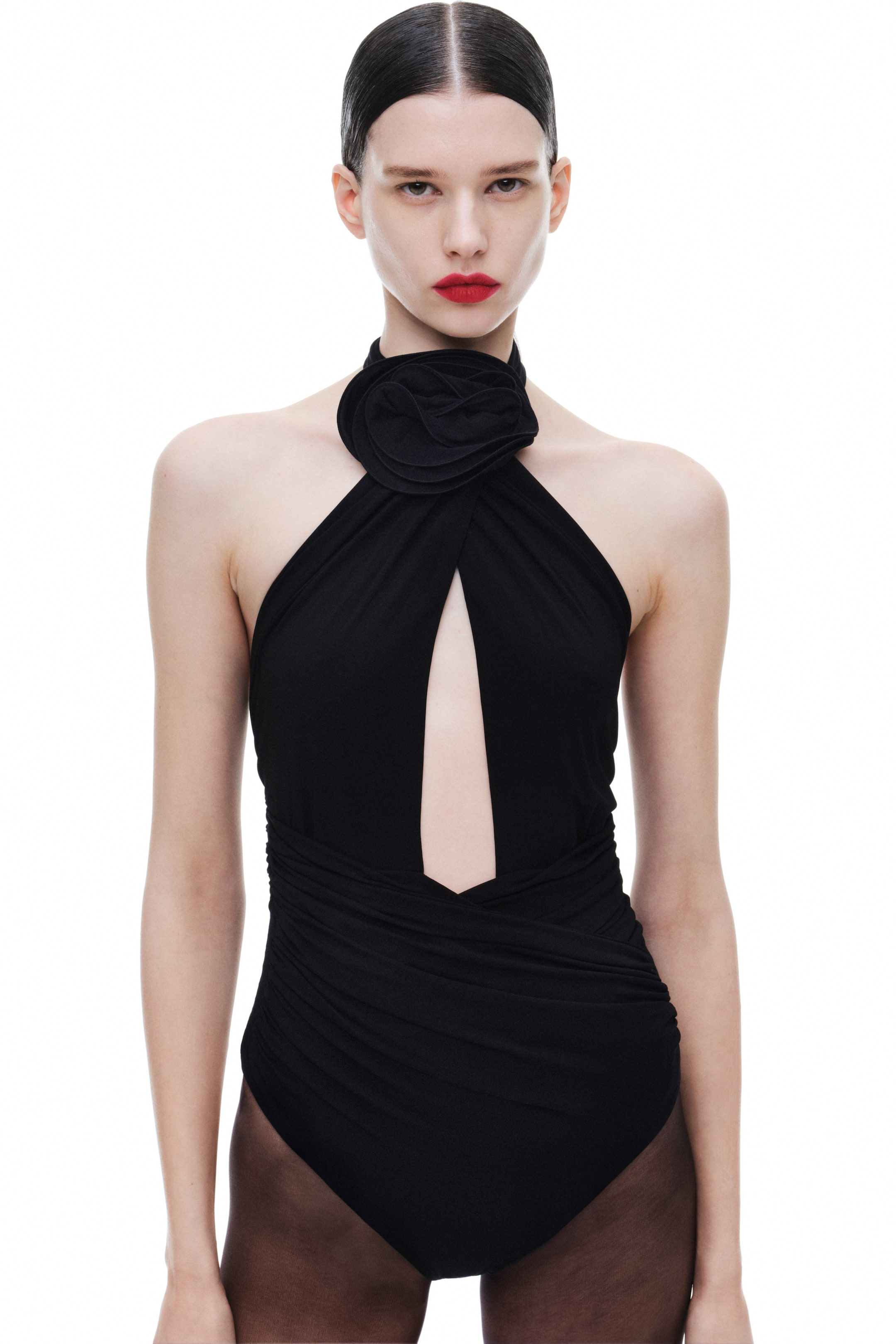 新品✨magda butrym  ローズモチーフハイネックワンピース　M Magda Butrym x H&M + Rose-Appliquéd Bodysuit with Cutout