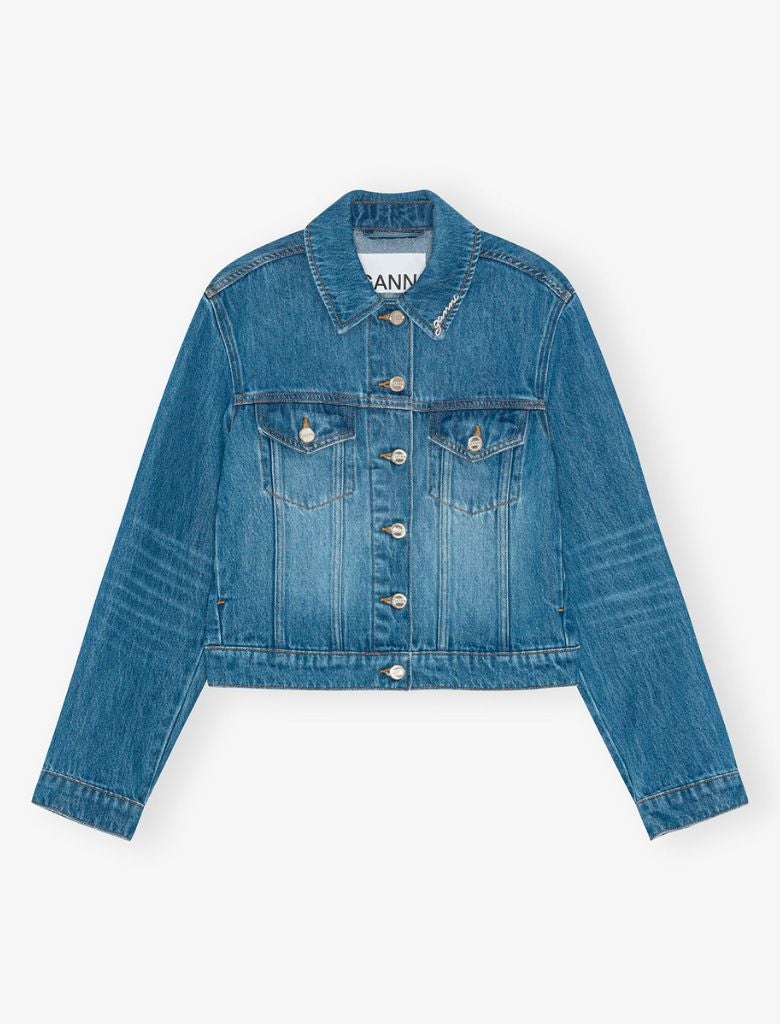 【GANNI】Crop denim short jacket/追跡可能/全国送料無料 Ganni + Grain Leather Short Jacket