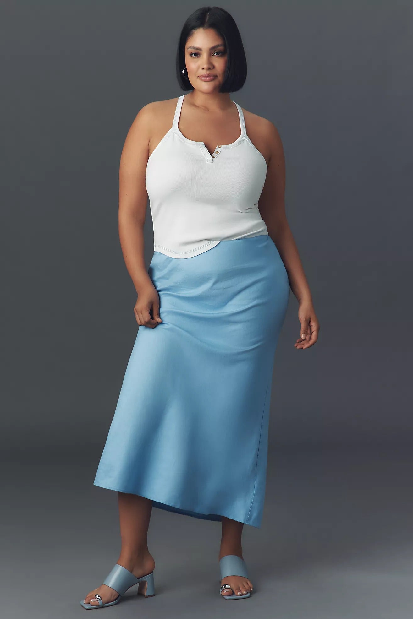 ★CRANK★COTTON SLIT PLEATS SKIRT_BL★正規品/韓国直送料込 AURALEE - Women Cotton Silk Stretch Double Face Knit Skirt