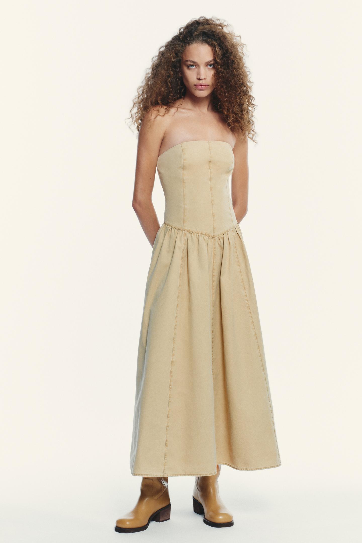 ZARA【NEW】STRAPLESS POPLIN DRESS STRAPLESS POPLIN DRESS - Navy blue | ZARA United States