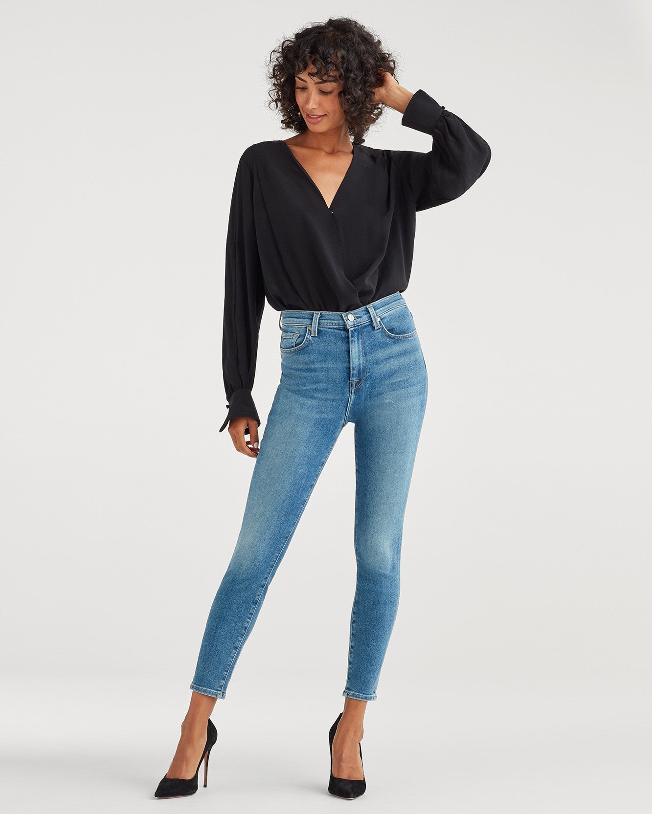 7 For All Mankind + Luxe Vintage High Waist Ankle Skinny in Beau Blue